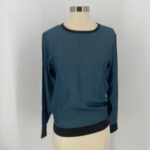 Helmut Lang 100% Silk Colorblock Long Sleeve Semi Sheer Top
